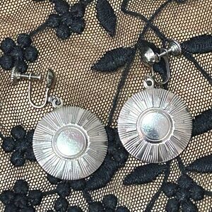 Vintage Western Silver Sun Dangle Earrings Non-Pierce Screw Back